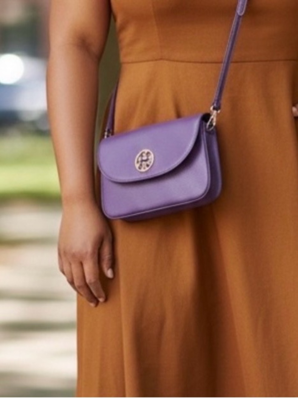 Tory Burch Robinson Royal Plum Saffiano Leather Wallet Crossbody